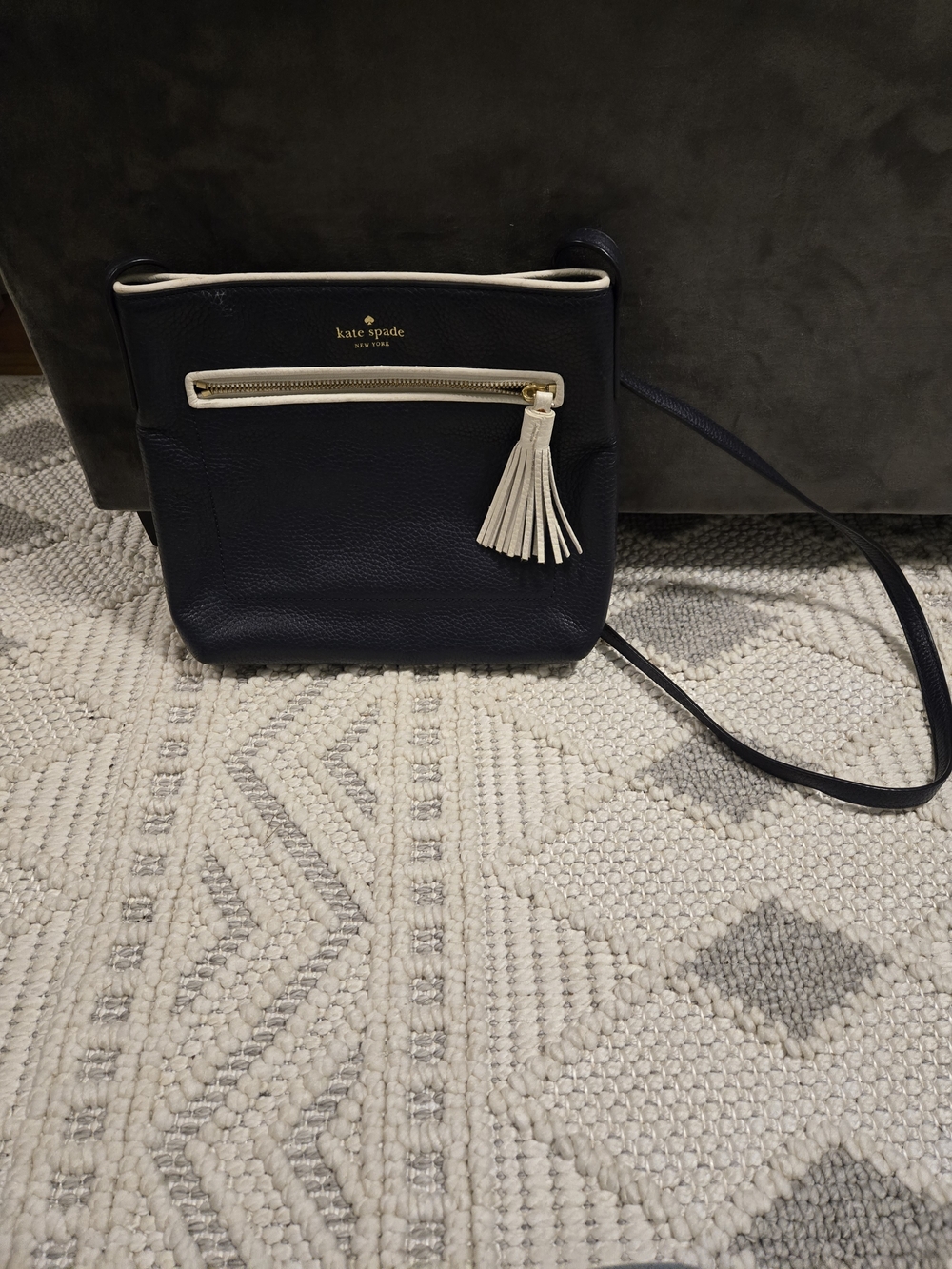 kate spade Navy Crossbody with Cream Trim and Tassel